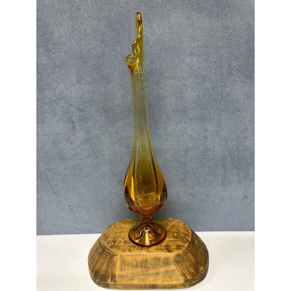Vtg Viking Glass Amber Swung Bud Vase 6 Petal Footed Ribbed Gold Art Glass 16” - Picture 2 of 7